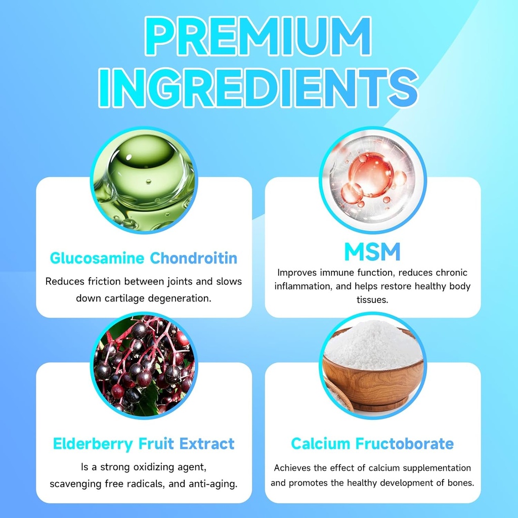 Glucosamine Chondroitin Gummies, Extra Strength Joint Support Supplement with MSM & Elderberry, Joint Support Supplement for Adults, Men & Women, Blueberry Flavor, 60 Count 5