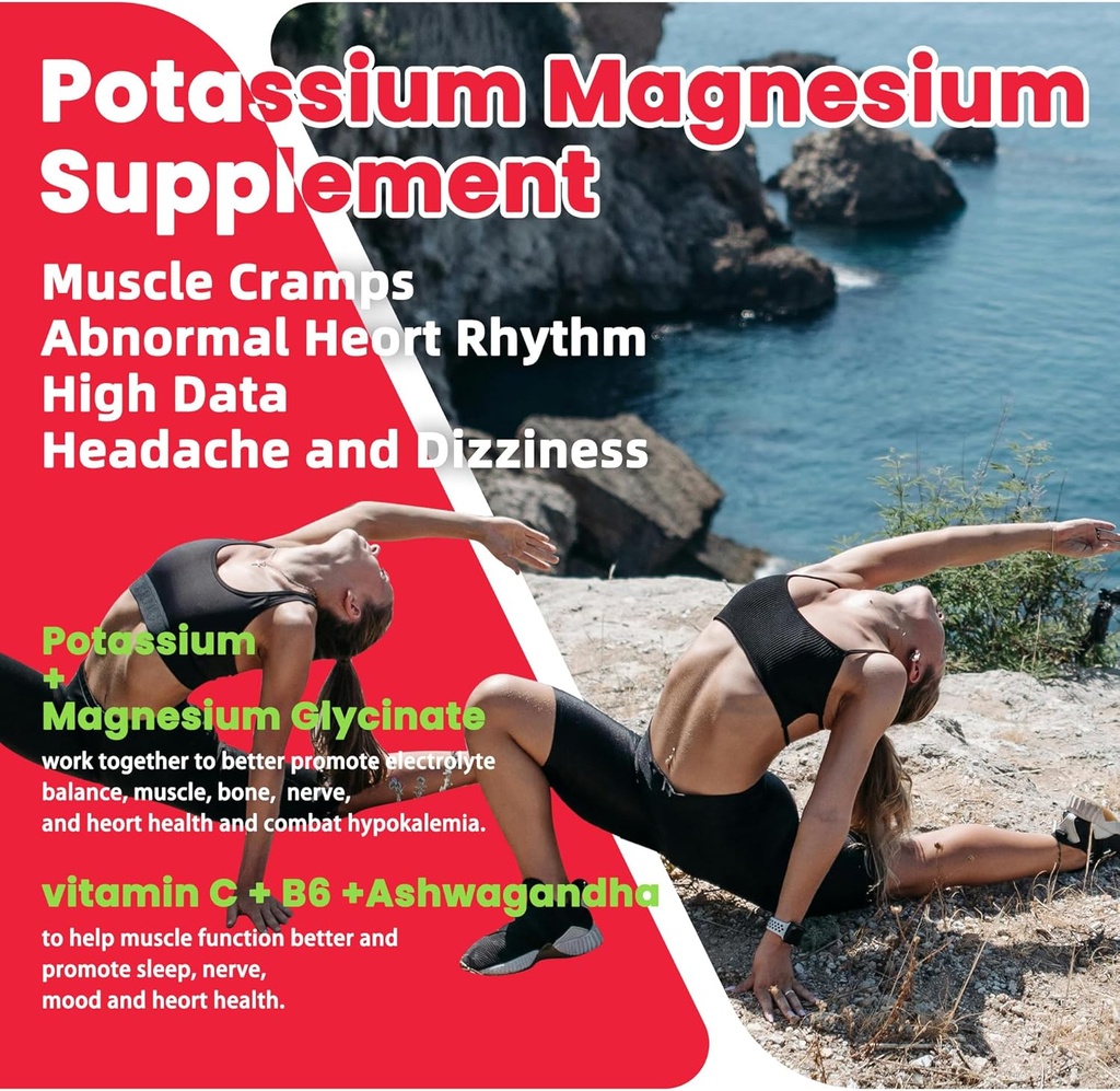 Potassium Magnesium Gummies,Potassium Supplement w/Ashwagandha,High Absorption Magnesium Glycinate,B6,D3,Potassium Citrate,Electroyte for Adults Kids,Sugar-Free, 60 Strawberry Chews 4