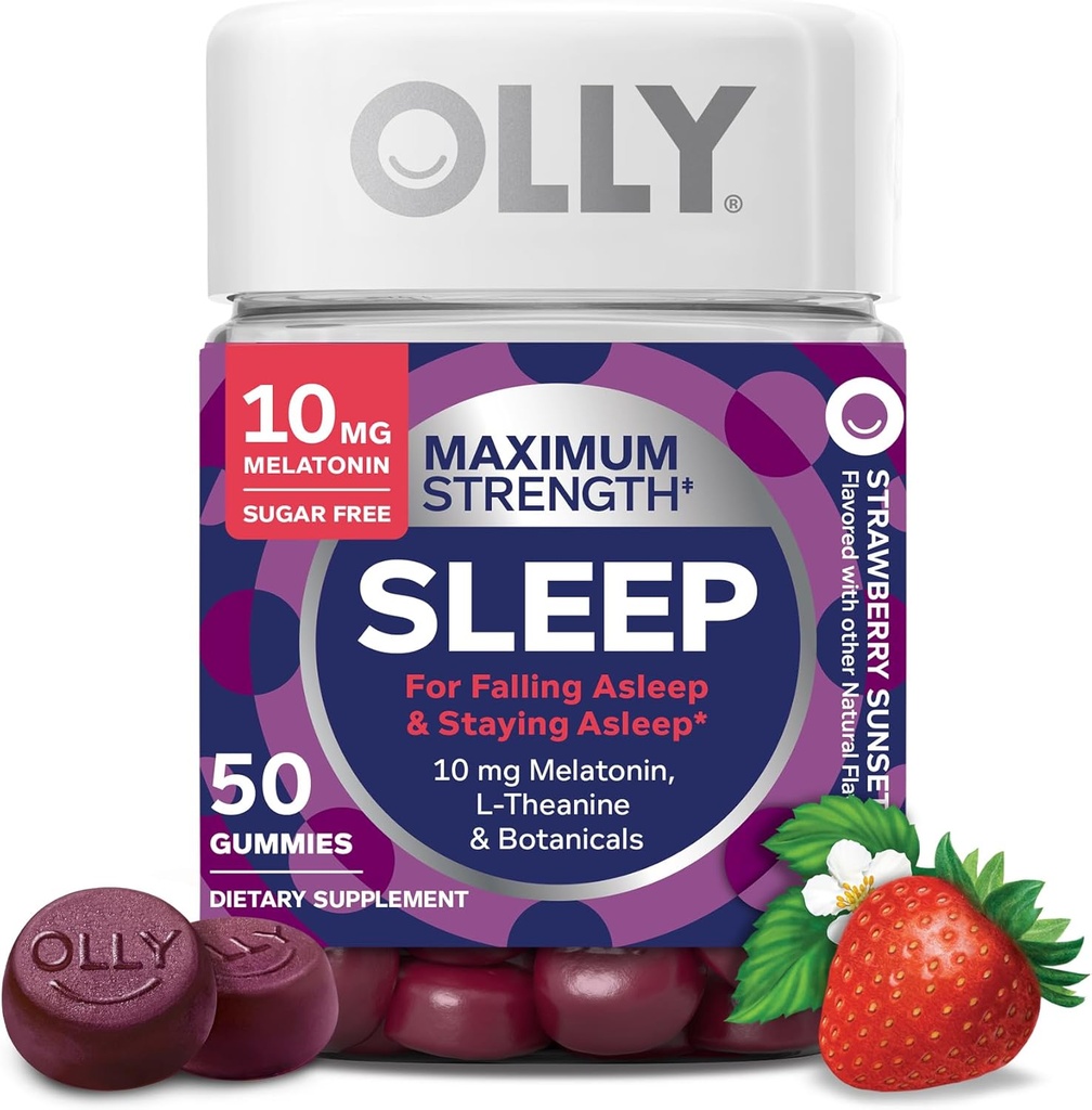OLLY Max Strength Sleep Gummy, 10mg Melatonin, L-Theanine, Chamomile, Lemon Balm, Sugar Free, Vegetarian Sleep Aid, Strawberry - 50 Count 2