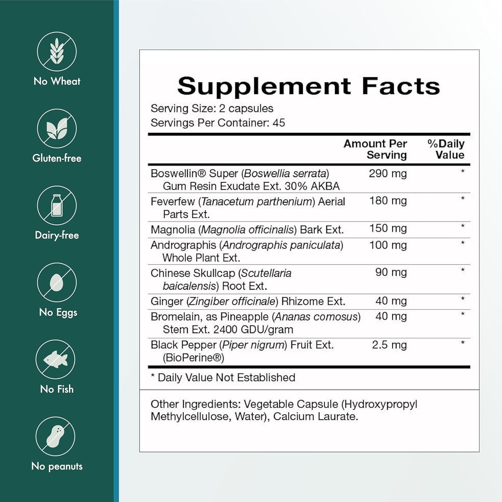 Natura Health Products InflamAway Supplement - Modulate a Healthy Inflammatory Response - Featuring Boswellia Serrata, Bromelain, Ginger, Black Pepper (BioPerine) and Chinese Skullcap (90 Capsules) 6