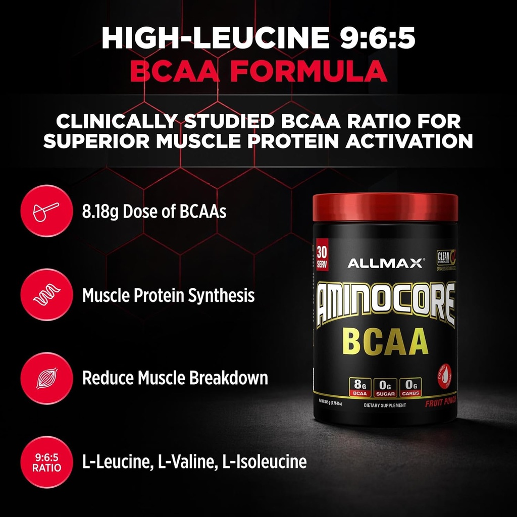 ALLMAX Nutrition AMINOCORE BCAA Powder, 8.18 Grams of Amino Acids, Intra and Post Workout Recovery Drink, Gluten Free, Fruit Punch, 315 g 5