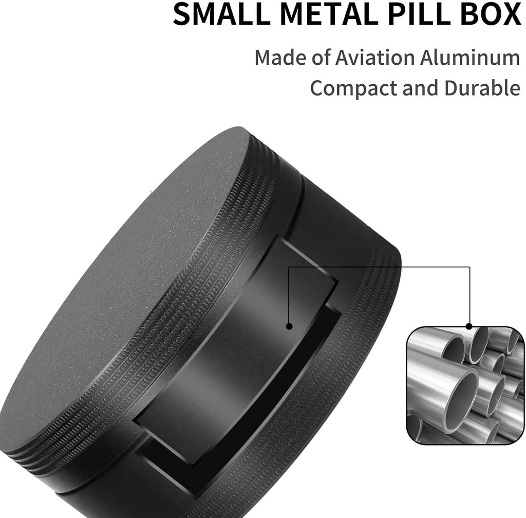 Portable Pill Case Pill Box Daily - Waterproof Single Metal Pill Organizer for Pocket Purse, Aluminium Alloy Round Daily Medicine Container to Hold Vitamins, Fish Oil Medium Size 6