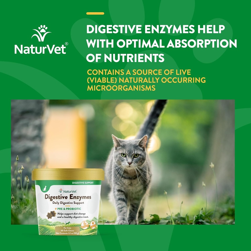 NaturVet – Digestive Enzymes for Cats Plus Probiotics – 60 Soft Chews – Helps Support Diet Change & A Healthy Digestive Tract – Aids in The Absorption of Vitamins & Minerals – 30 Day Supply 5