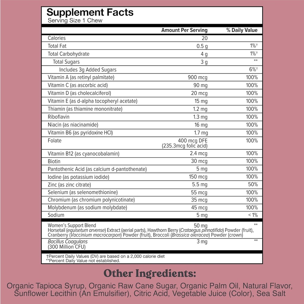 CHEWSY Women's Multivitamin - Immune & Energy Support - 23 Nutrients Including A, B12, C, Folic Acid, Probiotics, Biotin, Cranberry - 30-Day Supply 3