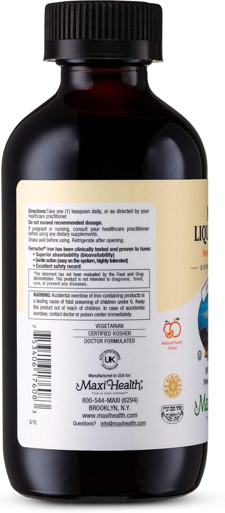 Maxi Health Liquid Iron, Natural Fruit Punch, 8 Fl Oz 4