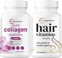 Micro Ingredients Multi Collagen Complex for Women & Hair Vitamins Complex Capsules Bundle 2 Pack | Grass-Fed Collagen Peptides | 14-in-1 Advanced Hair Growth Support 2