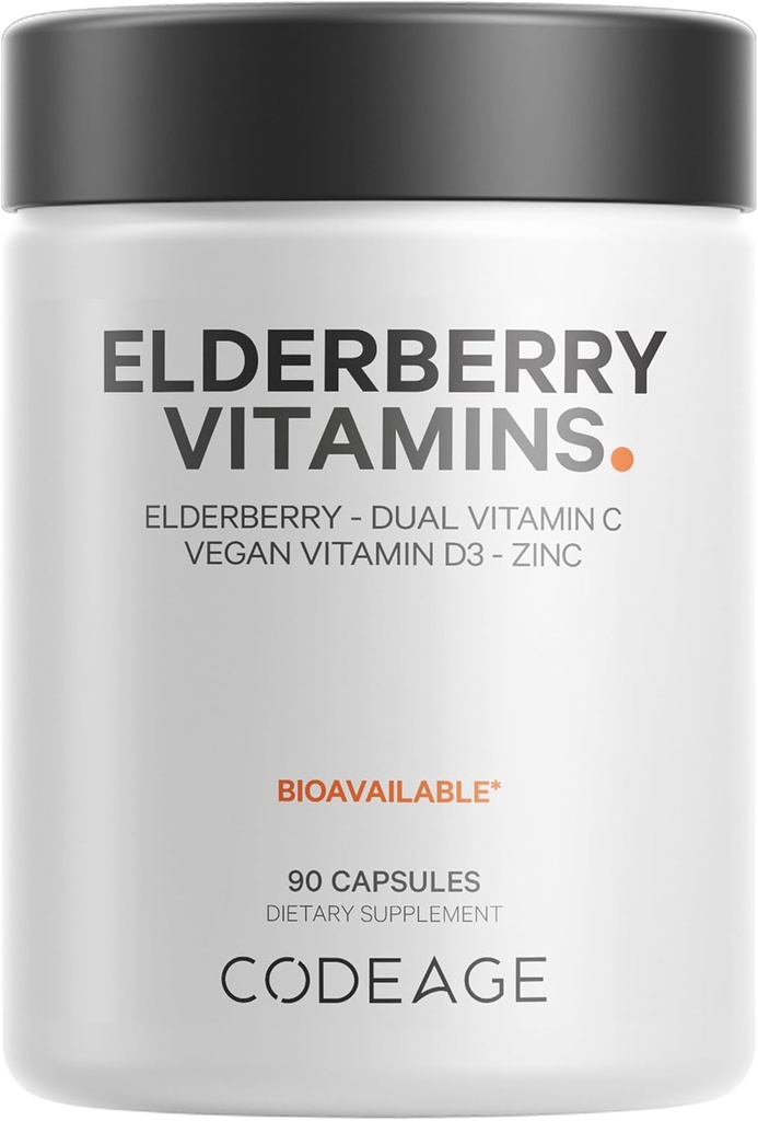 Codeage Elderberry Vitamins - Organic Fermented Elderberry Blend, Vitamin C from Ascorbic Acid & Organic Acerola Cherries, Vitamin D3, Zinc, Sambucus Berries - 90 Capsules 2