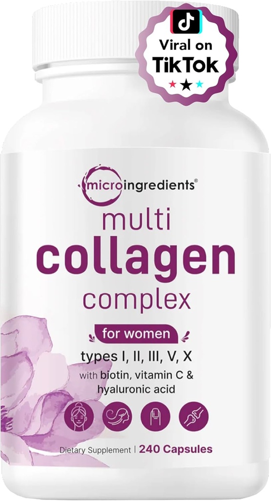 Micro Ingredients Multi Collagen Complex for Women & Hair Vitamins Complex Capsules Bundle 2 Pack | Grass-Fed Collagen Peptides | 14-in-1 Advanced Hair Growth Support 3