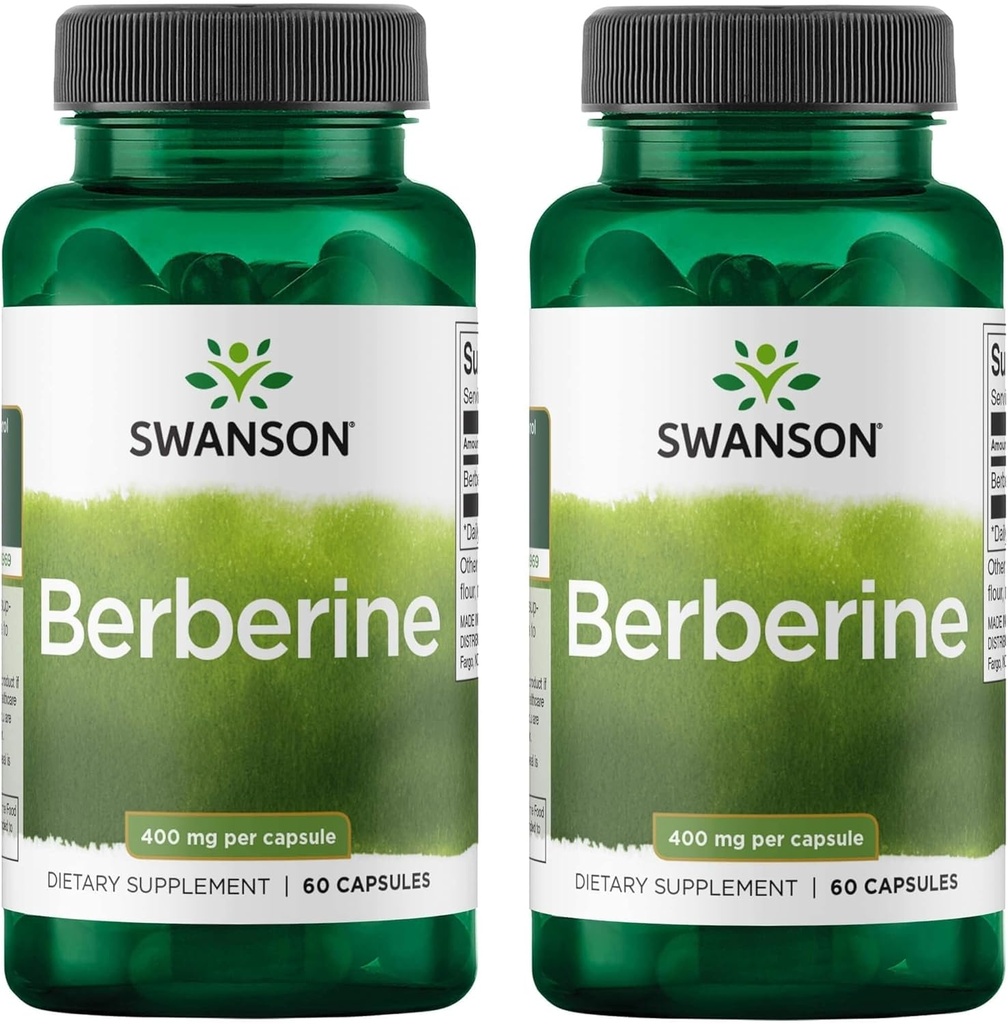 Swanson Berberine - Standardized 97% Berberine HCl- 400mg Each - 60 Capsules 2 Bottles 2