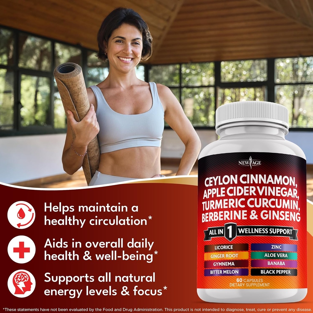 Ceylon Cinnamon, Turmeric, Apple Cider Vinegar, Ginseng, Aloe Vera, Berberine Plus Banaba, Ginger Root - 180 Count 4