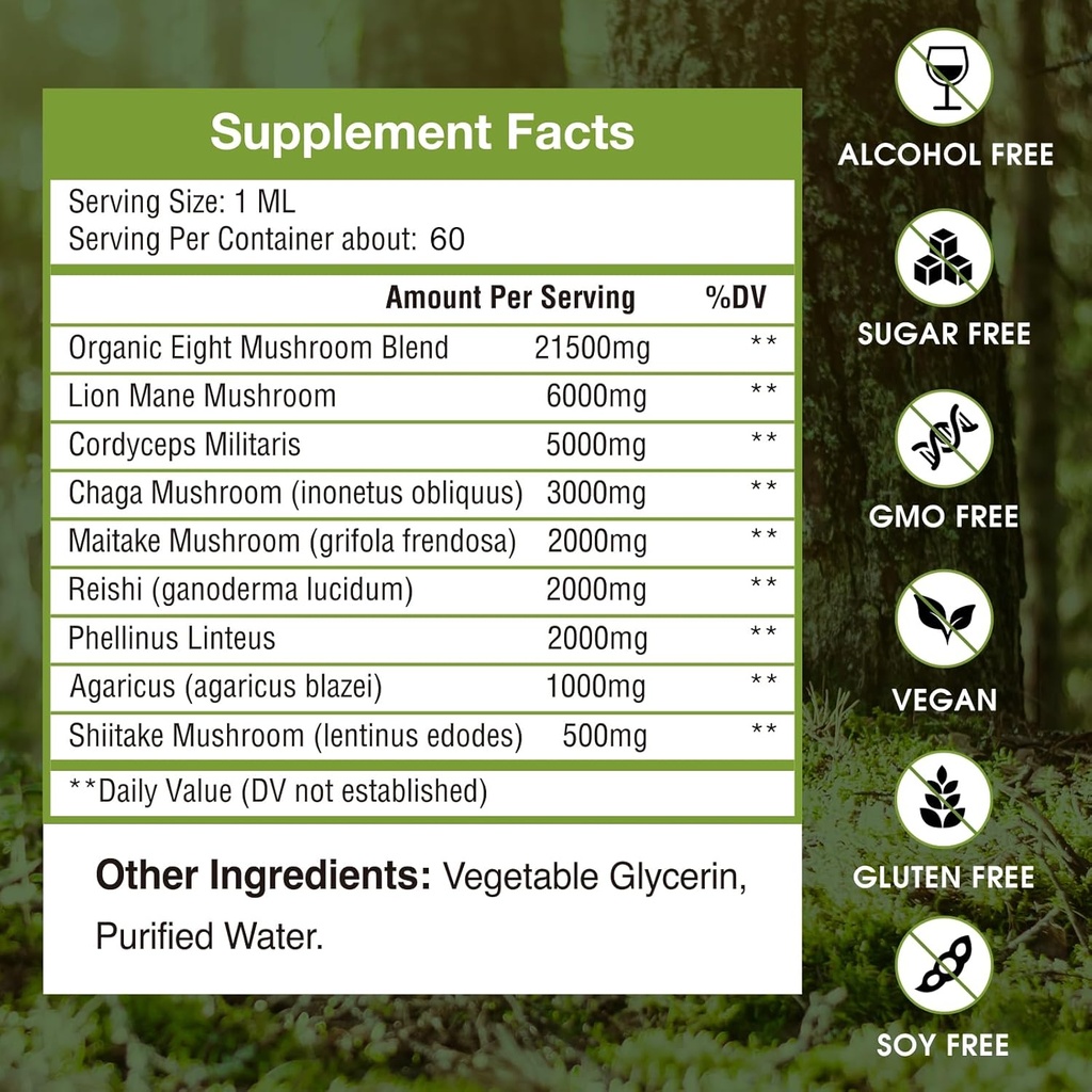 Lions Mane Liquid - Brain Support, Energy, Memory & Focus - Sugar & Alcohol-Free Lions Mane Supplement - 2 Fl OZ, 2 Month Supply 5