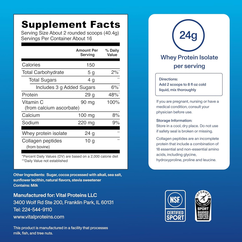 Vital Proteins Whey Protein Powder+ Collagen Peptides, 24g Protein Supporting Recovery & Joint Health, with Vitamin C, About 16 Servings - Vanilla 21.7oz 4