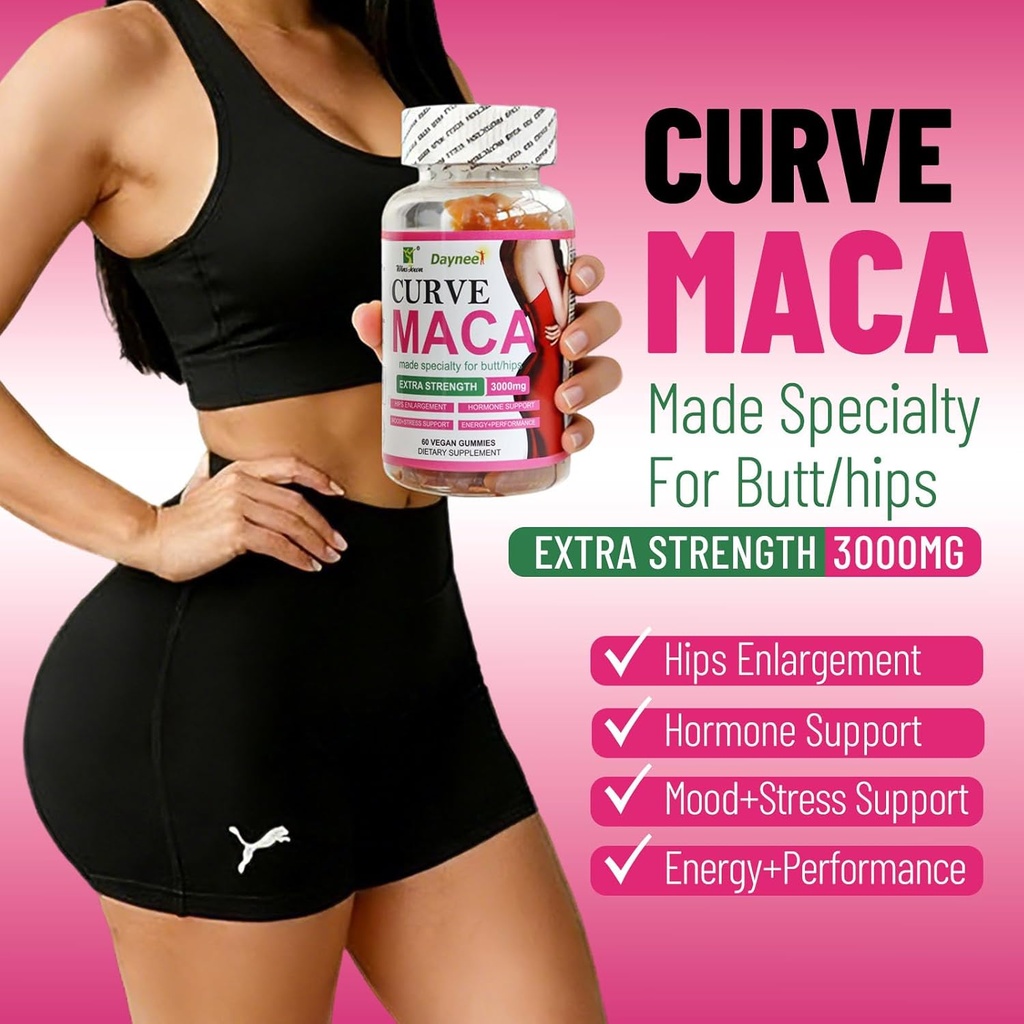 Curve Maca Gummies, 3000mg Vitality Supplement for Women, Support Butt/HIPS & Gluteal Muscle Enlargement, 60 Count 3