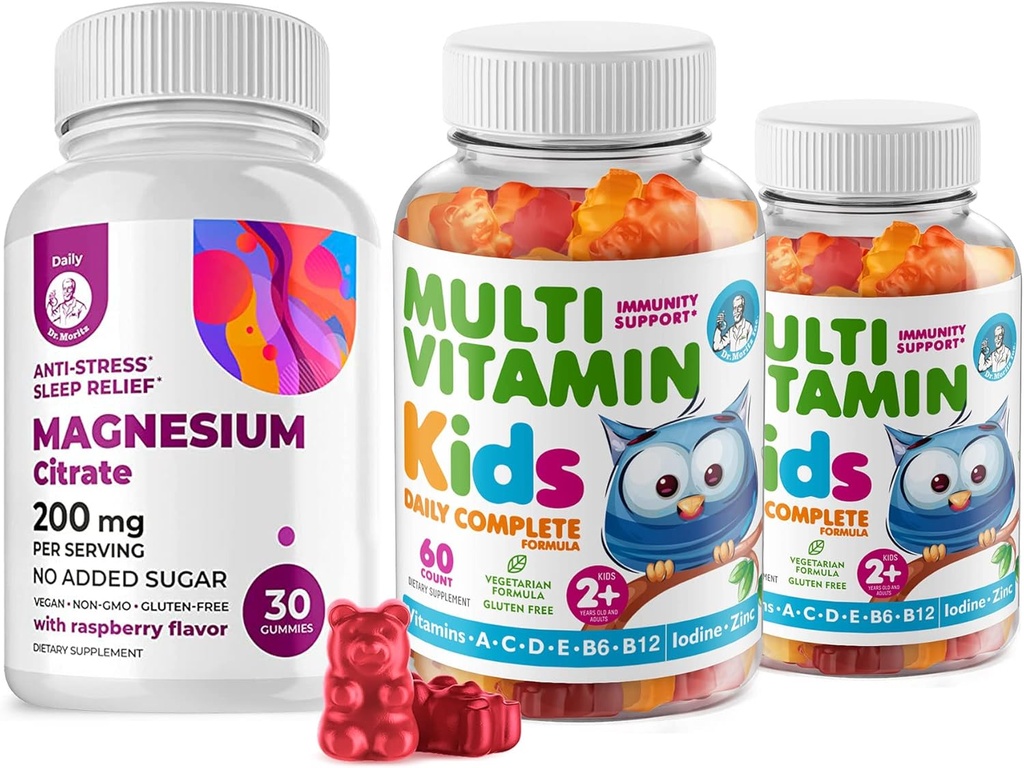 Kids Multivitamin Gummies 14 Essential Vitamins and Magnesium Gummies Sugar-Free - Daily Supplement Vitamin A,C,D,E Vegetarian B6&B12,Zinc,Biotin with Sugar-Free Magnesium Calm Chews for Kids&Adults 2