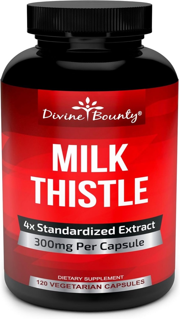 Divine Bounty Pure Milk Thistle Capsules Supplement - A Potent 1200mg Milk Thistle Supplement with 4X Concentrated Extract (Standardized) 120 Vegetarian Capsules 2