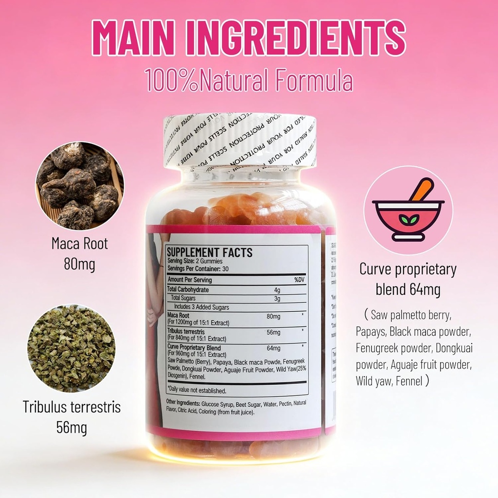Curve Maca Gummies, 3000mg Vitality Supplement for Women, Support Butt/HIPS & Gluteal Muscle Enlargement, 60 Count 5