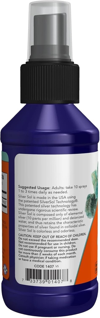 NOW Foods Supplements, Silver Sol 10 PPM with Elemental Silver and Deionized Water, Liquid, 4-Ounce 4