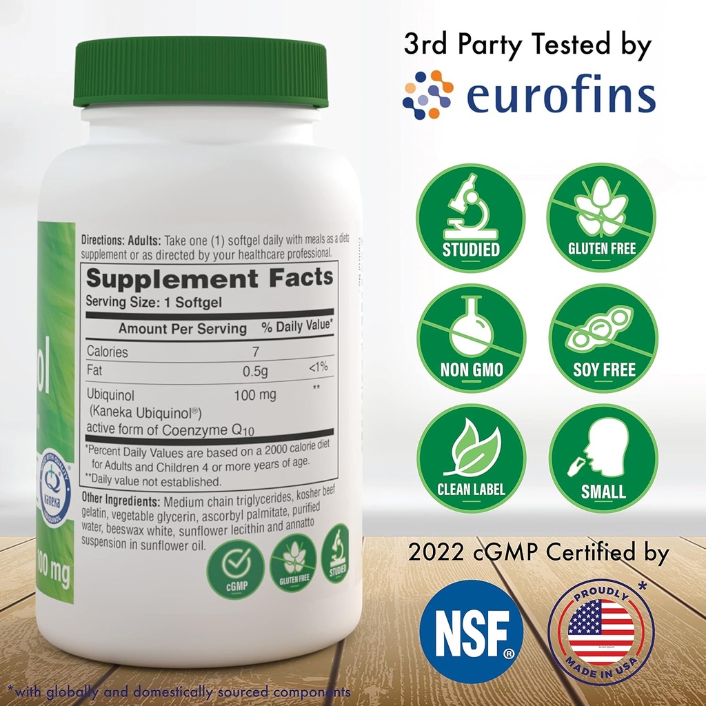 Health Thru Nutrition Ubiquinol 100mg 360 Softgels as Kaneka QH Reduced CoQ-10 | Stabilized - 3rd Party Tested | Enhanced Bioavailability | Cardiovascular & Mitochondria Function Support | Non-GMO 3