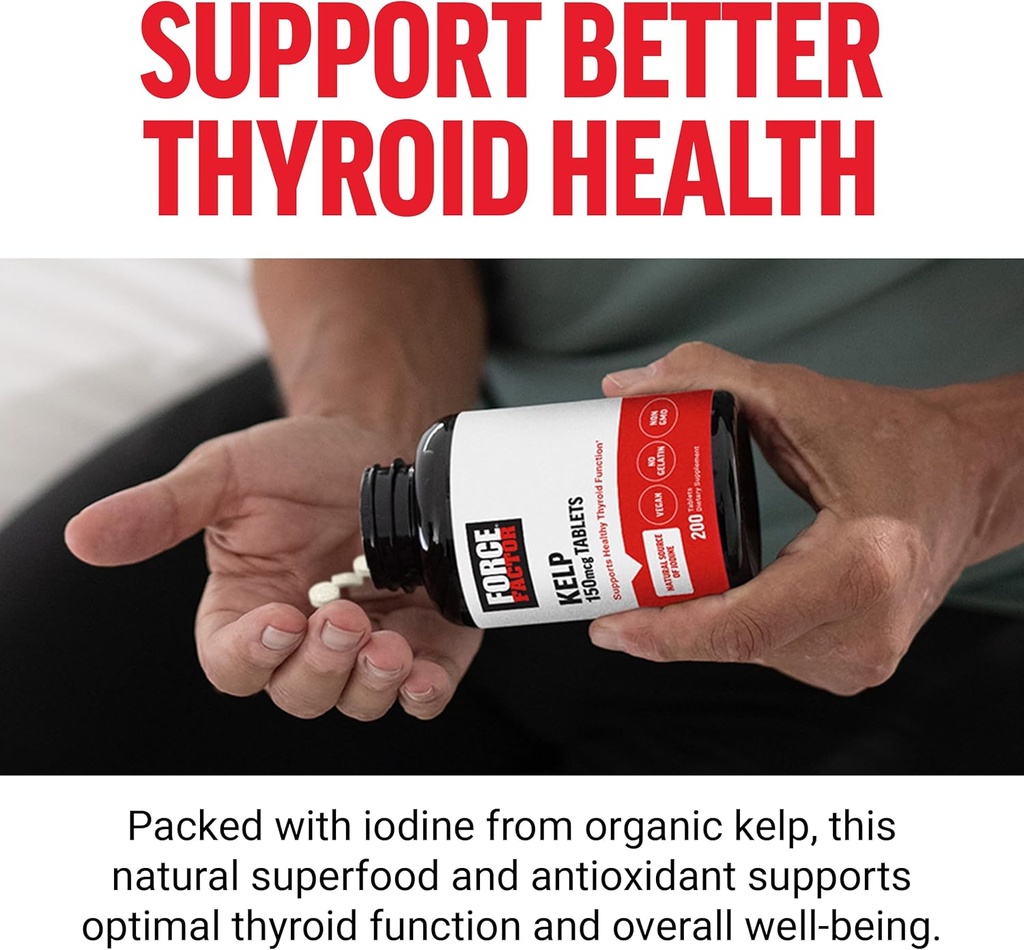 FORCE FACTOR Kelp for Iodine from Organic Kelp to Support Thyroid Health, Strengthen Immunity, and Digestion, Vegan, No Gelatin, Non-GMO 150mcg, 200 Tablets 4