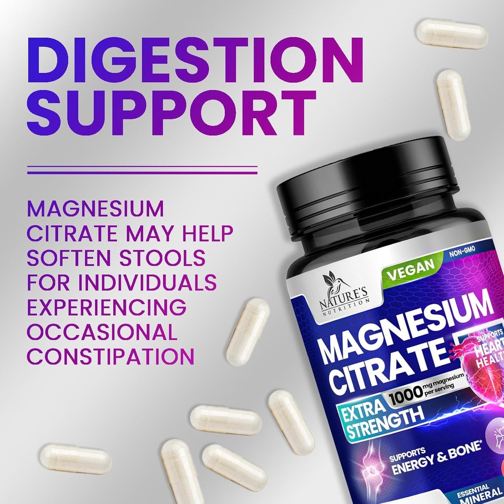 Magnesium Citrate Supplement Pills 1000mg - 3X Strength Magnesium Supplements for Bone, Muscle, Heart, Nature's Sleep Support for Men & Women, Vegan Mag Mineral, Non-GMO, Bottled in USA, 180 Capsules 6