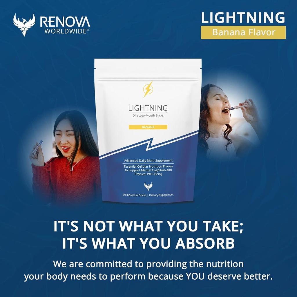 Lightning Daily Multivitamin Supplement - Vitamins and Minerals for Mental Function, Energy Support, and Physical Well-Being - Direct-to-Mouth, 30 Sticks - Banana 4