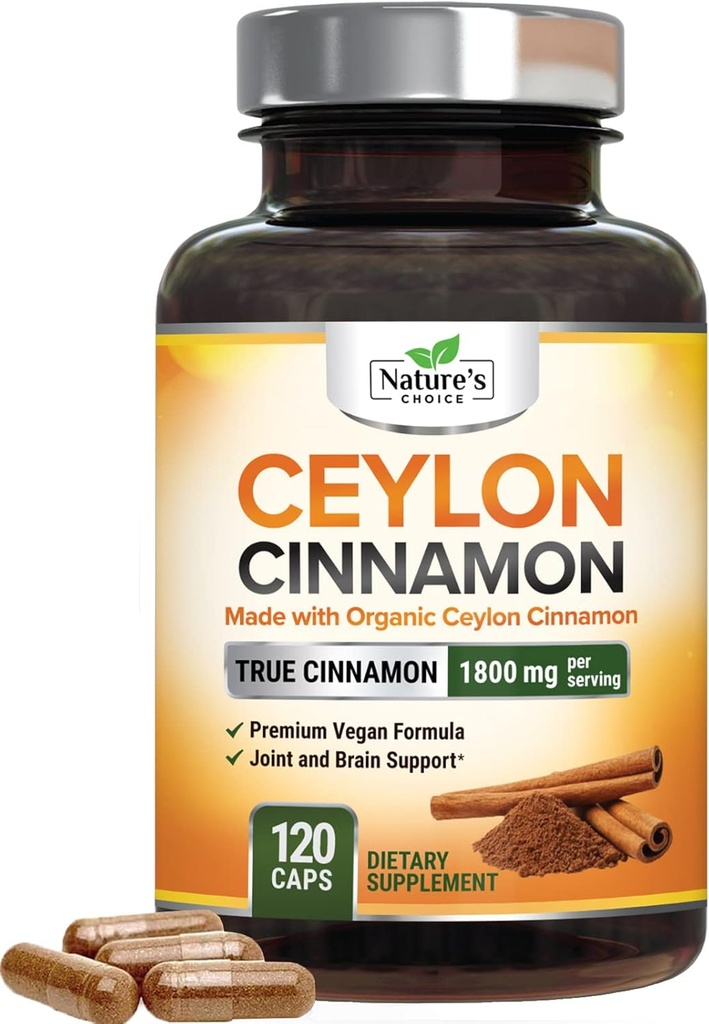 Ceylon Cinnamon Capsules 1800mg - Certified Organic Cinnamon, Bottled in USA, & Pure Extra Strength Ceylon Cinnamon Supplement, Antioxidant Pills, Non-GMO & Gluten Free, Sugar Free - 120 Capsules 2