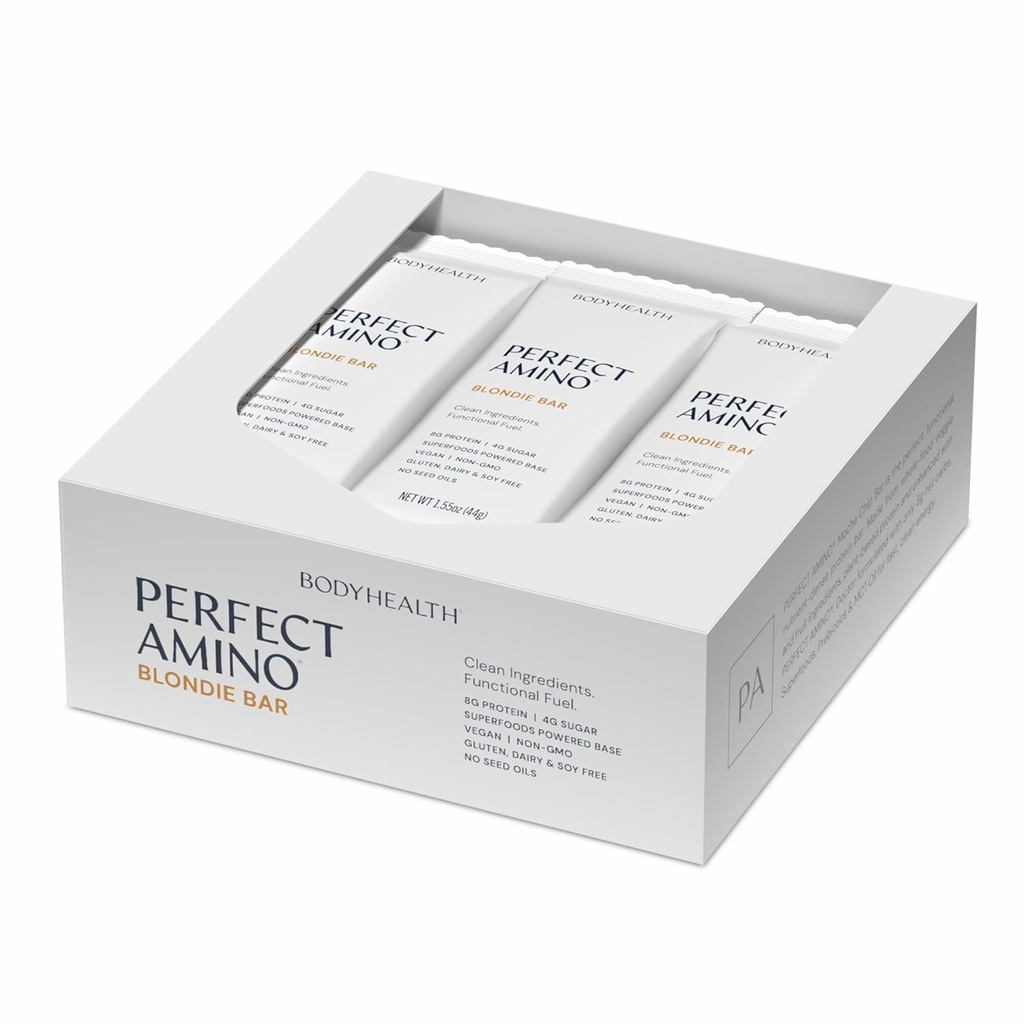 BodyHealth PerfectAmino Bar Protein Energy Snack with 10g of Protein, Plant Based MCT's, Superfood Blend, Kosher, (Blondie, 12 Pack) 2