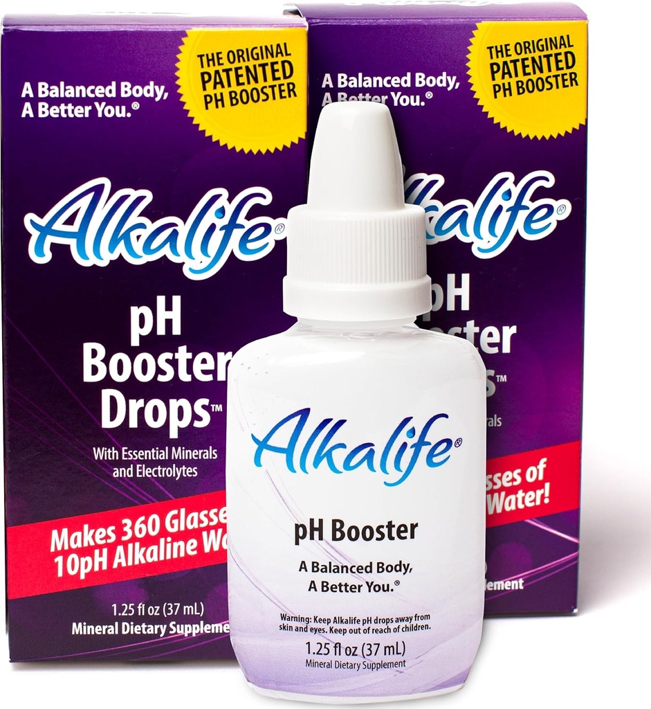 Alkalife Alkaline Water Drops | The First Patented Alkalizing pH Booster w/Minerals & Electrolytes | Balance pH, Neutralize Acid, Immune Support, Peak Performance, Detox, Overall Wellness - Pack of 2 2