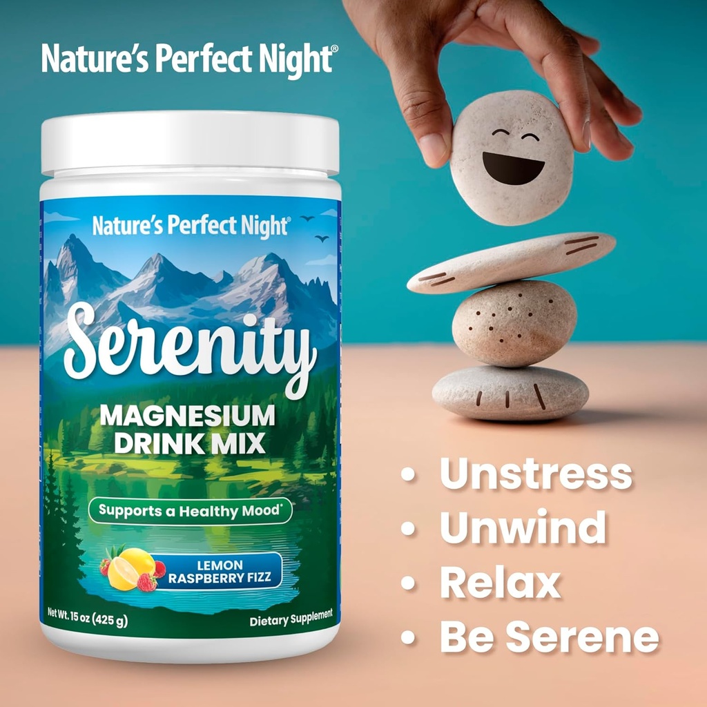 Nature's Perfect Night Melatonin 20mg Quick Dissolve Mixed Berry 180 Count with Serenity Magnesium Powder 15 oz Lemon Raspberry 6