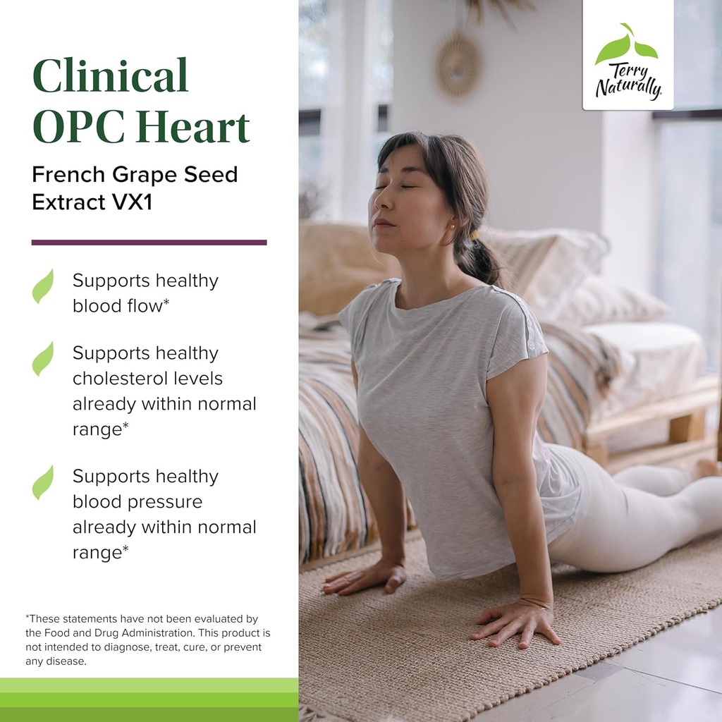 Terry Naturally Clinical OPC Heart - Heart Health Supplement with Magnesium, Vitamin B6, Grape Seed Extract - Dietary Supplement for Artery Health & Circulation - 60 Capsules 4