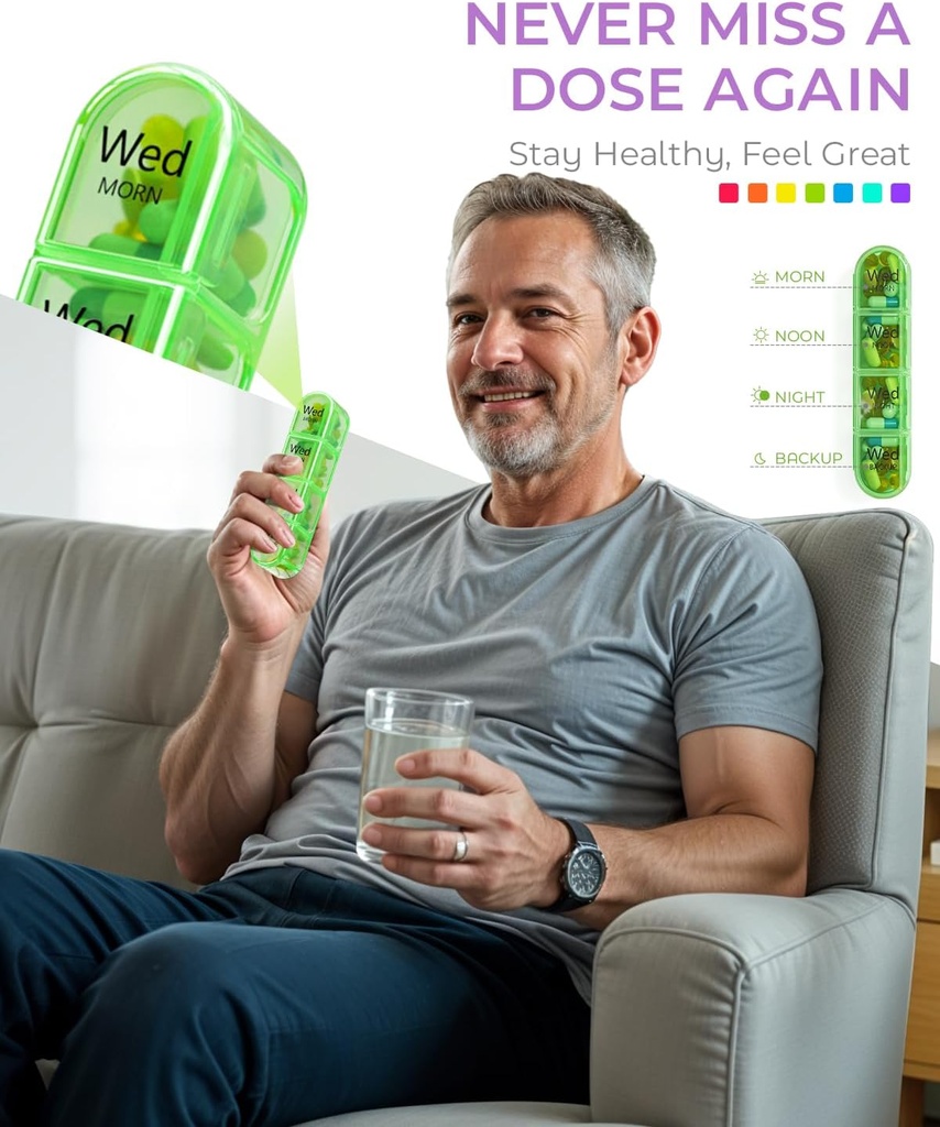 Odaro Weekly Pill Organizer 4 Times a Day, Daily Pill Box 7 Day, Large Travel Pill Case with 28 Compartment to Hold Medicine, Vitamin and Supplement - Purple Case 6