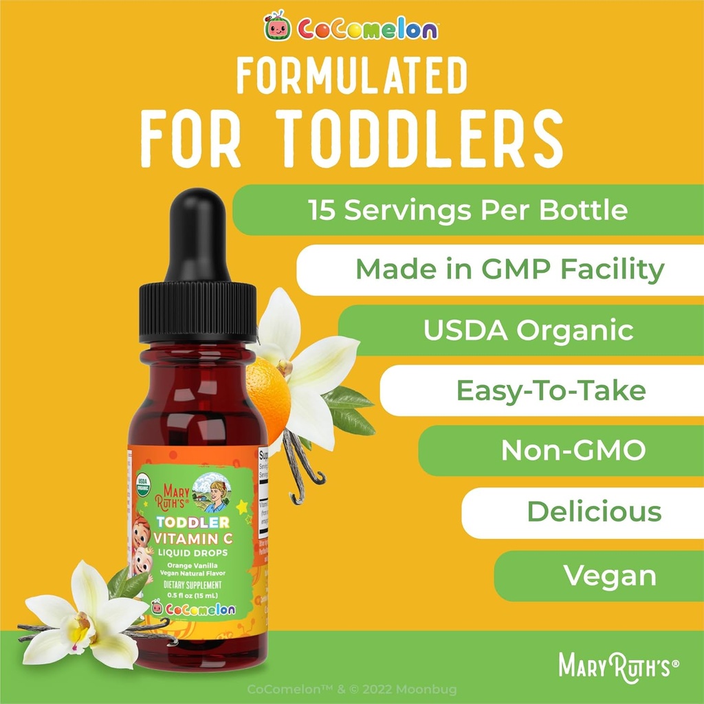 MaryRuth Organics Toddler Vitamin C Drops | USDA Organic Vitamin C Liquid Drops for Toddler | Ages 1-3 Years | Vitamin for Immune Support & Overall Health | Vegan | Non-GMO | 15 Servings 5