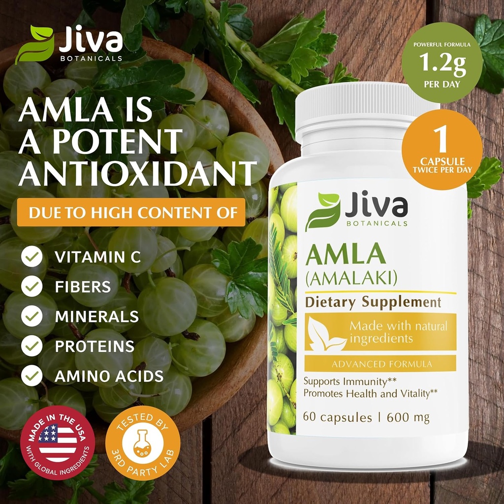 Jiva Botanicals Amla Capsules (Amalaki) - 60 Vegan Capsules - Amla Powder - Indian Gooseberry Supplement for Vitality 4