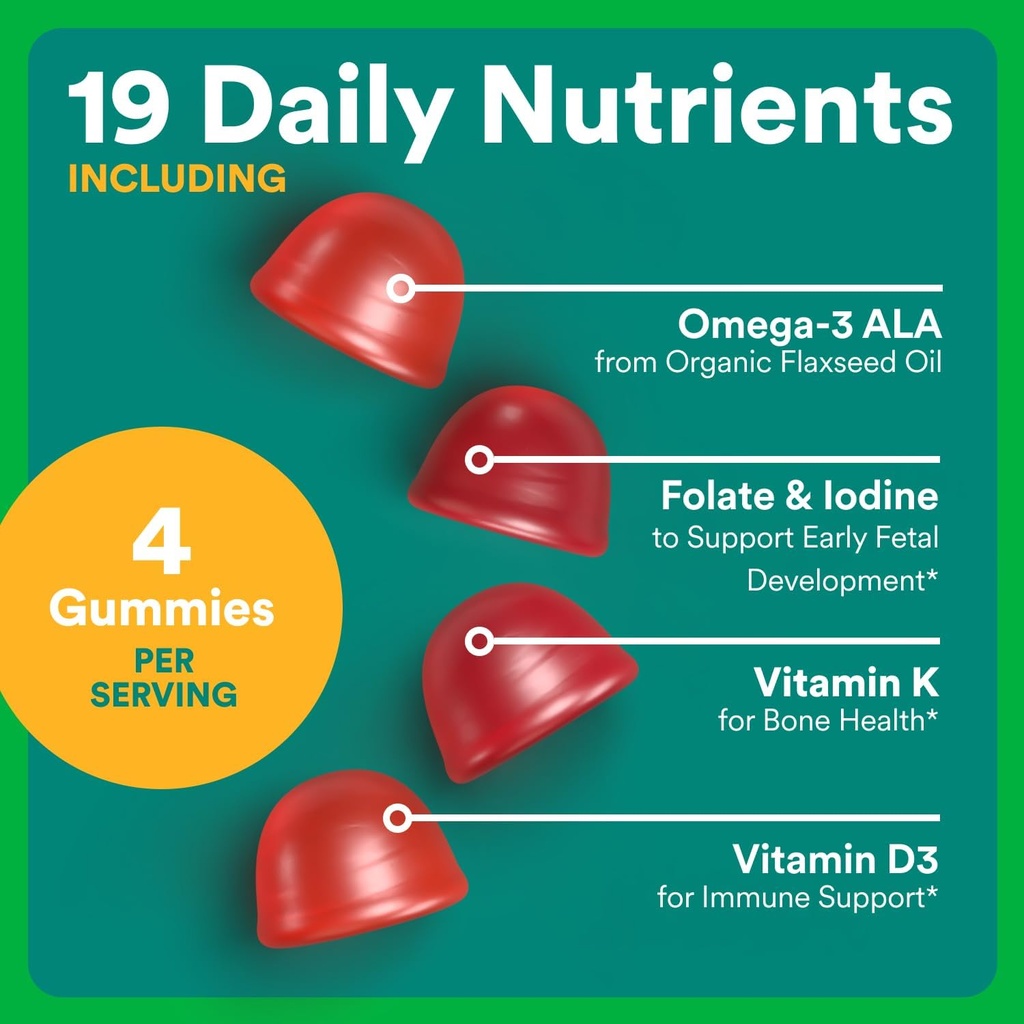 SmartyPants Organic Prenatal Vitamins for Women, Multivitamin Gummies: Biotin, Methylfolate, Omega 3 (ALA), Vitamin D3, C, Vitamin B12, B6, A, K2 & Zinc, Choline, Vegetarian, 120 Count (30 Day Supply) 5