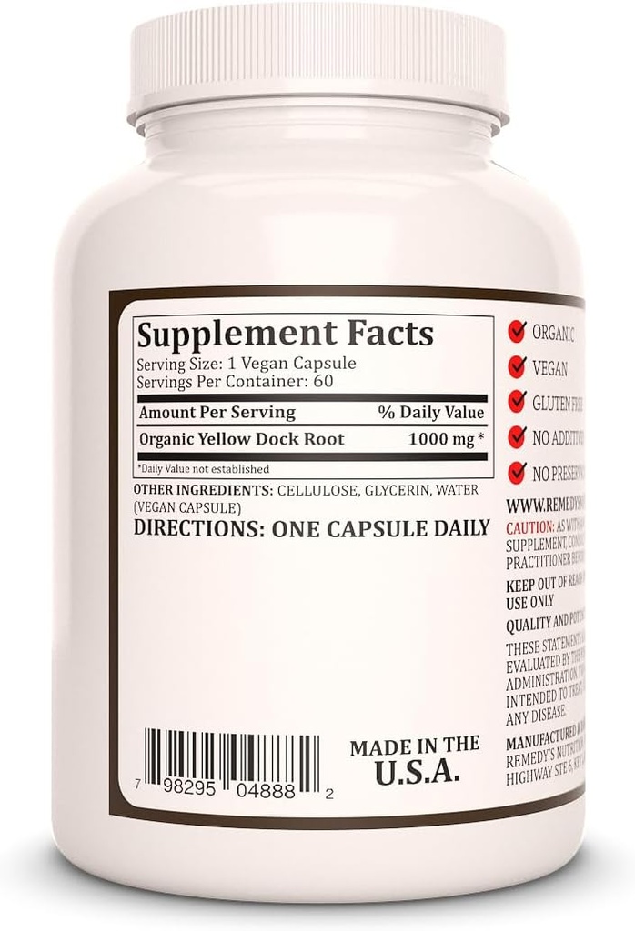 Remedy's nutrition Yellow Dock Root | 1,000 mg, 60 Vegan Capsules Herbal Dietary Supplement | Two Month Supply 3