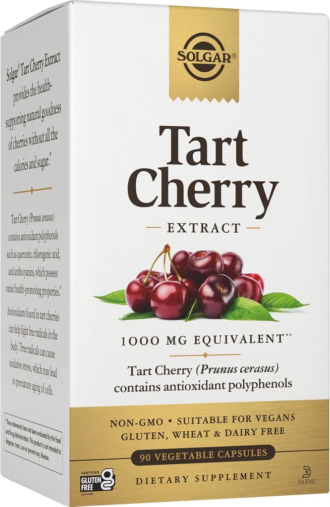 Solgar Tart Cherry 1000 mg, 90 Vegetable Capsules - Antioxidant with Quercetin, Chlorogenic Acid & Anthocyanins Compounds - Non-GMO, Vegan, Gluten Free, Dairy Free - 90 Servings 2