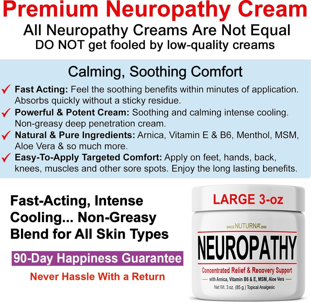 Nerve Relief Cream 4 oz Plus Neuroturna Nerve Support 600 mg ALA Supplement 4