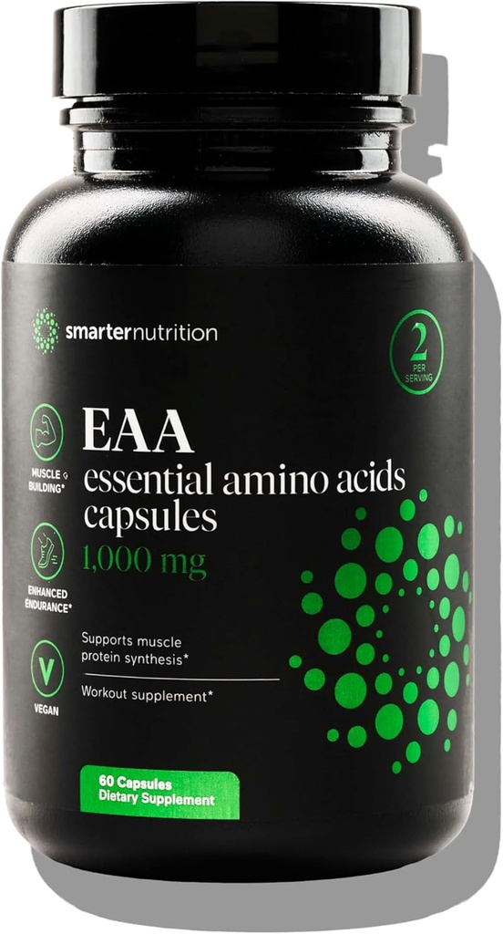 SMARTERNUTRITION Essential Amino Acids (EAA) Capsules - 1 Gram Per Serving of All 9 EAAs - Supports Muscle Mass & Exercise - Non-GMO, Vegan, Gluten Free - 60 Count[30-Day Supply] 2