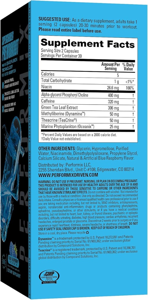 PERFORMIX Supercharged Preworkout - Sustained Energy, Endurance, and Focus - Premium Muscle Supporting Oceanix and Alpha GPC for Hardcore Training & Body Building (60 Capsules) 3