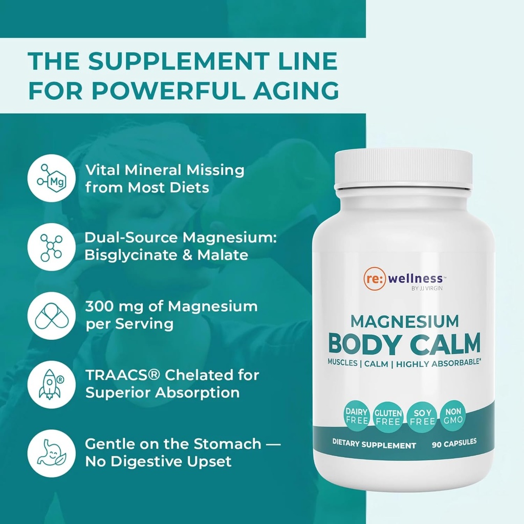 Reignite Wellness by JJ Virgin | Magnesium Body Calm | Chelated Magnesium Supplement for Energy Production, Sense of Calm & Immune Support | Magnesium Bisglycinate Chelate Complex | 120 Capsules 5