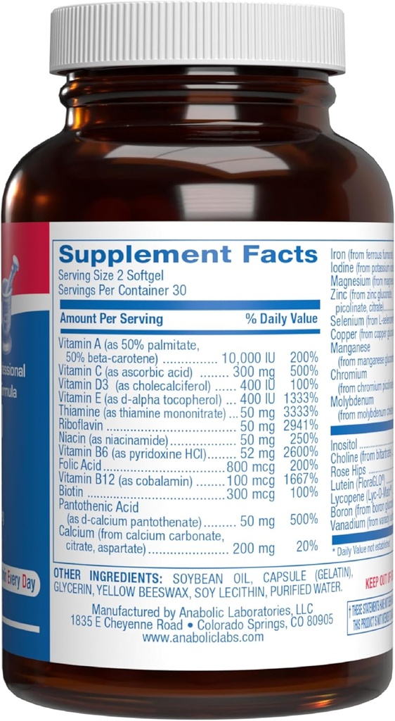 30-in-1 Adult Multivitamin with Iron - Antioxidant Rich Over 50 Multivitamin for Women and Men with Vitamins A C D E B Complex Zinc Magnesium Myo Inositol Lutein Lycopene & More - 1 Month Supply 3