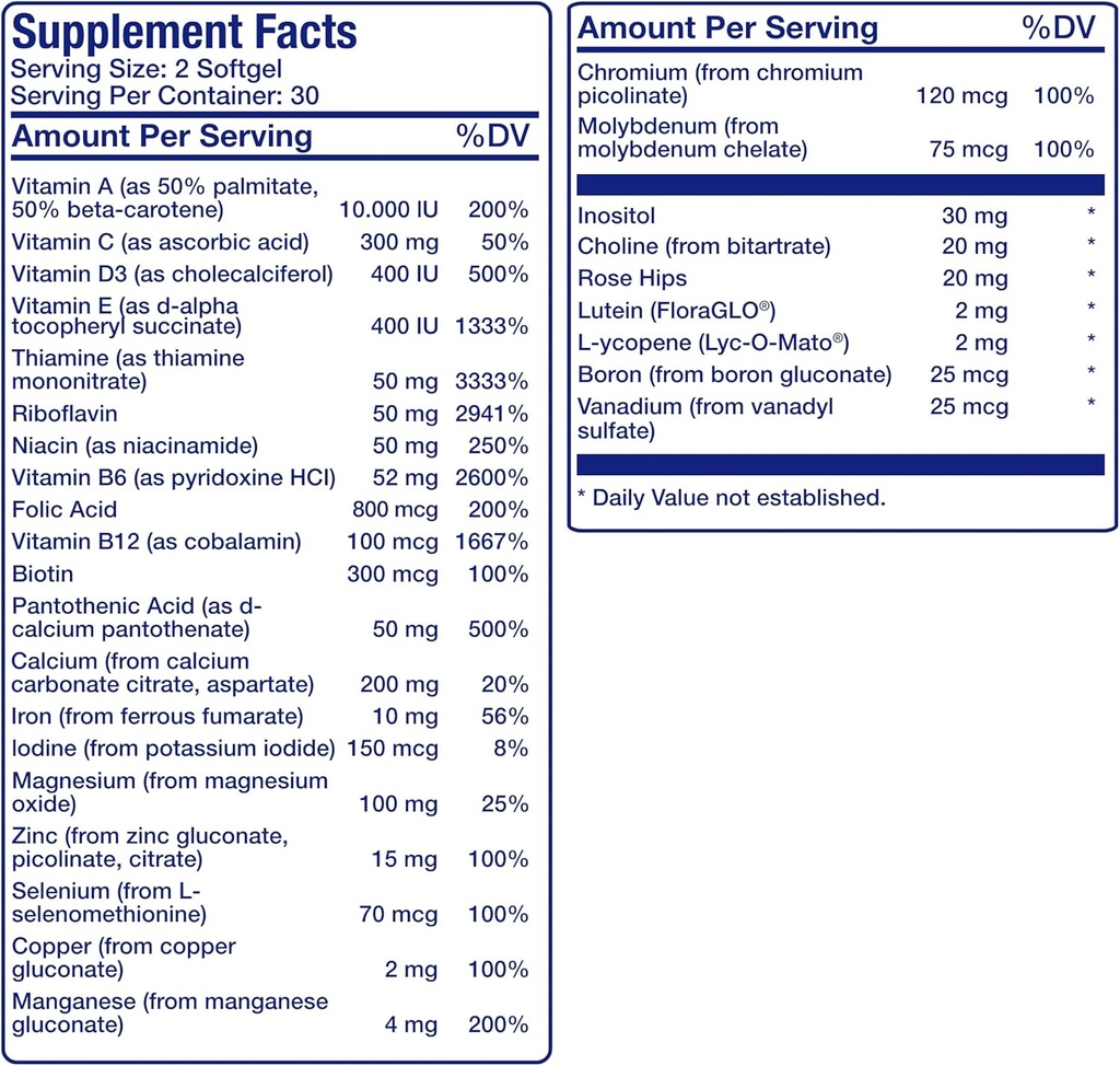30-in-1 Adult Multivitamin with Iron - Antioxidant Rich Over 50 Multivitamin for Women and Men with Vitamins A C D E B Complex Zinc Magnesium Myo Inositol Lutein Lycopene & More - 1 Month Supply 5
