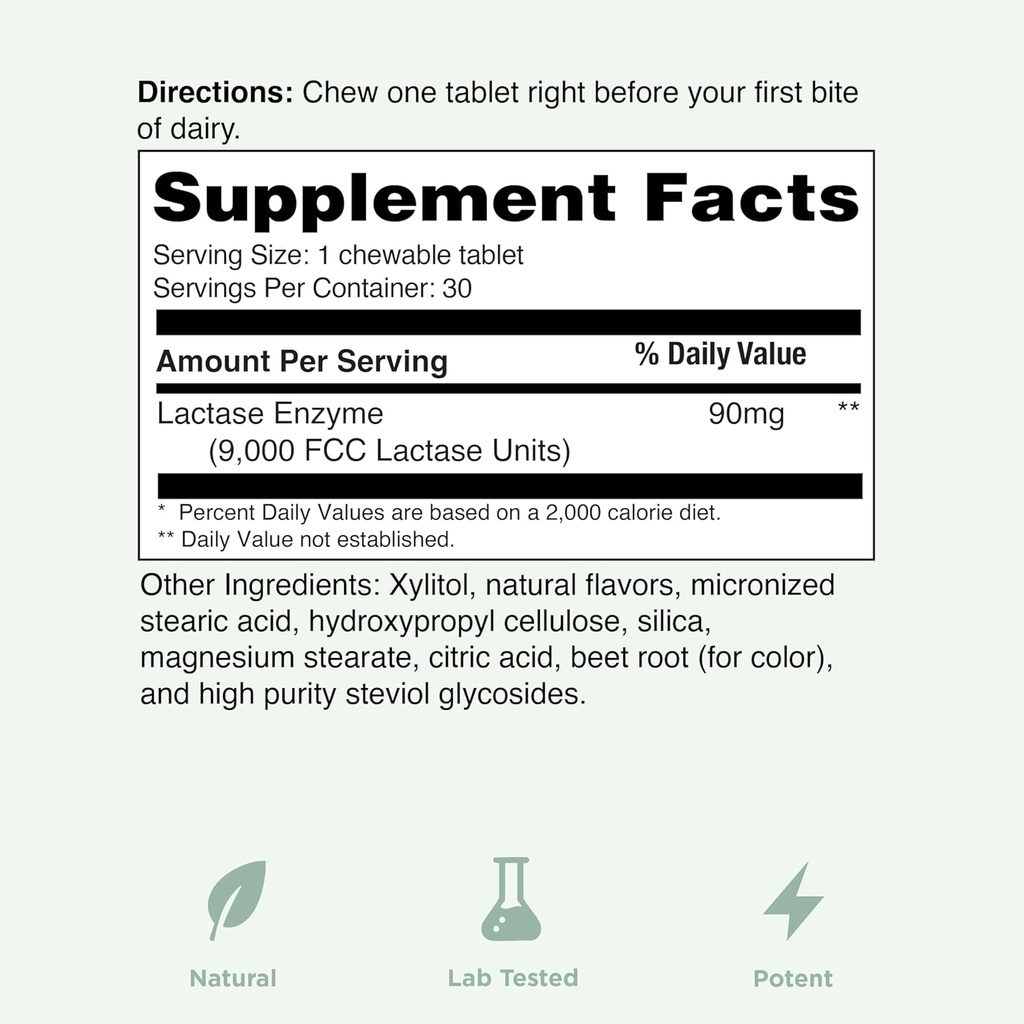 Yuve Natural Fast Acting Dairy Relief Delicious Chewables - Lactase Enzyme 9000 FCC - Say Goodbye to Dairy Discomfort from Lactose Intolerance - Strawberry Cream Flavor - 30ct 6