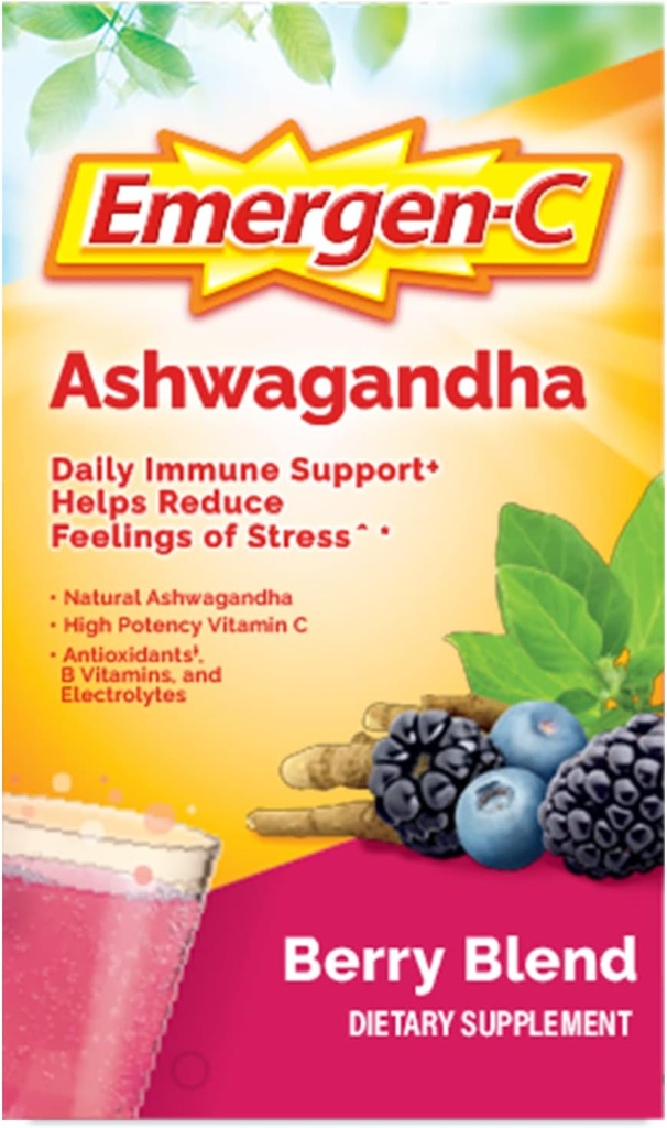 Emergen-C Vitamin C Ashwagandha Drink Mix, Dietary Supplement for Immune Support, Berry Blend, Back to School Essentials - 18 Count 2