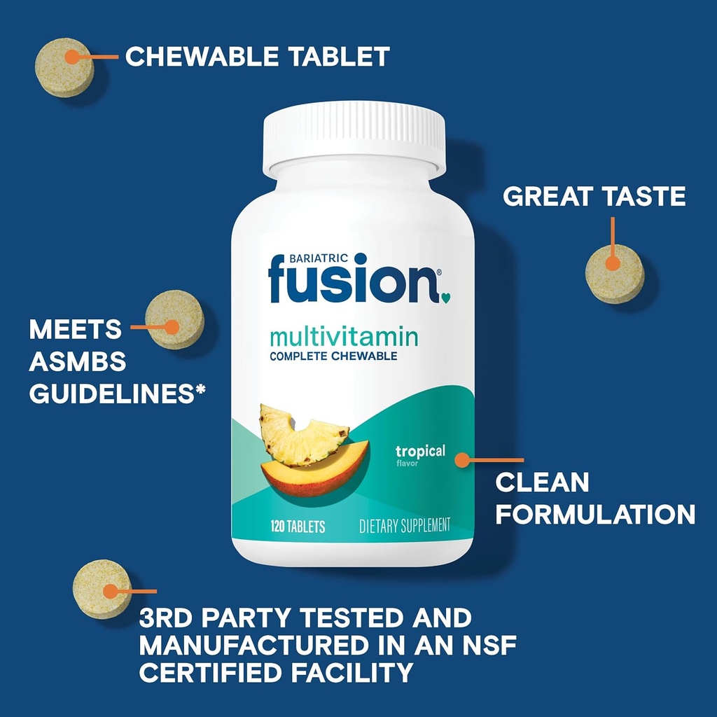 Bariatric Fusion Bariatric Multivitamin with Iron Complete Chewable | Tropical Flavor | Post Bariatric Vitamins for Gastric Bypass and Sleeve Gastrectomy | One Month Supply 4