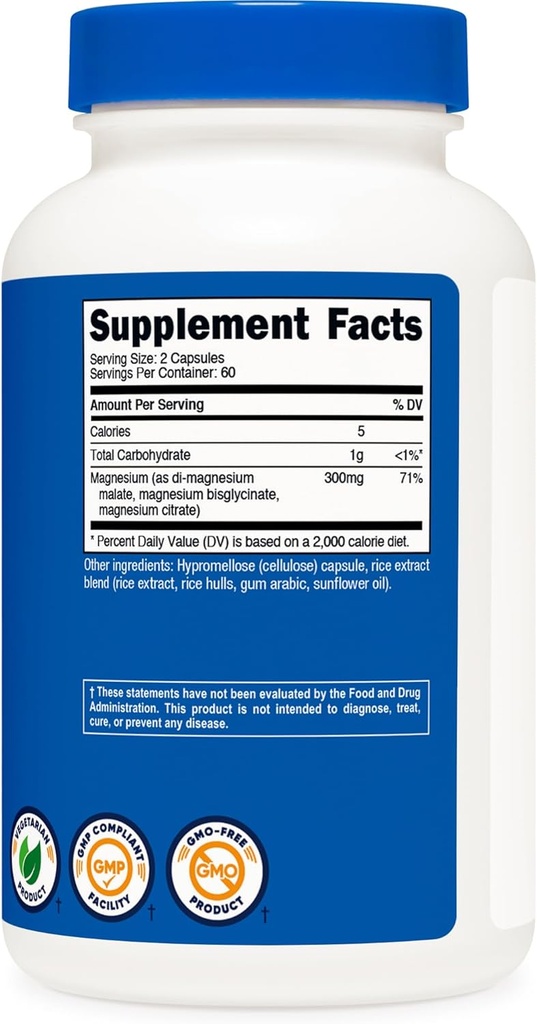 Nutricost Triple Magnesium Complex (300mg, 120 Capsules) - from Di-Magnesium Malate, Bisglycinate and Citrate, 60 Servings 6