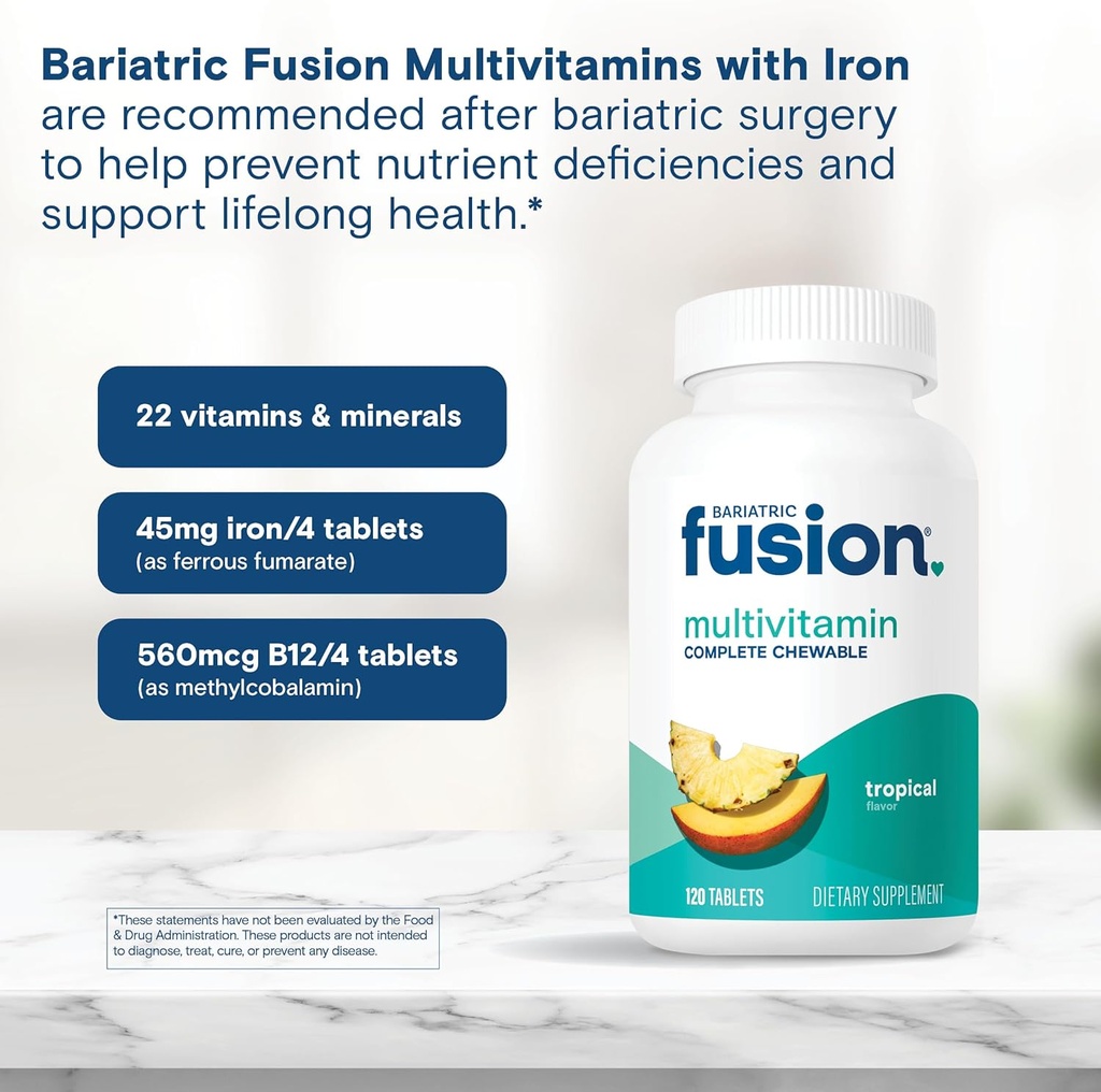 Bariatric Fusion Bariatric Multivitamin with Iron Complete Chewable | Tropical Flavor | Post Bariatric Vitamins for Gastric Bypass and Sleeve Gastrectomy | One Month Supply 6
