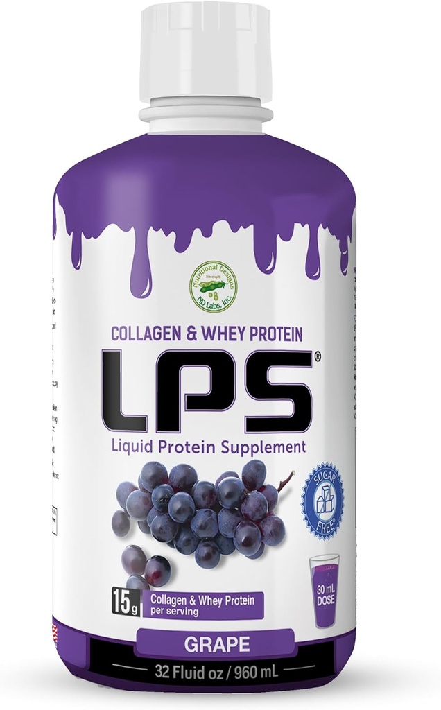 LPS Liquid Collagen & Whey Protein Supplement - Sugar-Free, Dye-Free, Non-GMO Drink - Hydrolyzed Collagen & Whey Peptides Promotes Healthy Skin & Hair for Men & Women, Grape, 32 fl oz 2