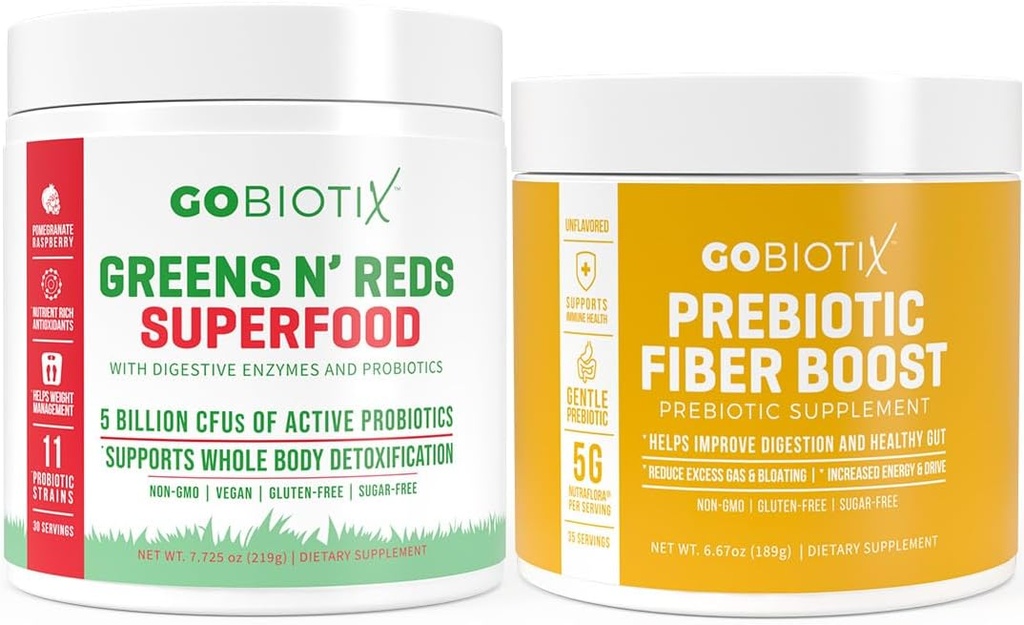GOBIOTIX Bundle Prebiotic Fiber Supplement + Super Greens Powder N' Super Reds Powder 2