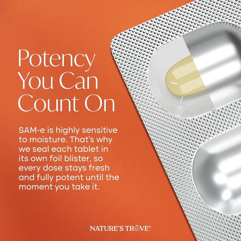 Nature's Trove SAM-e 400mg 60 Enteric Coated Caplets. Vegan, Kosher, Non-GMO Project Verified, Soy Free, Gluten Free - Cold Form Blister Packed. 5